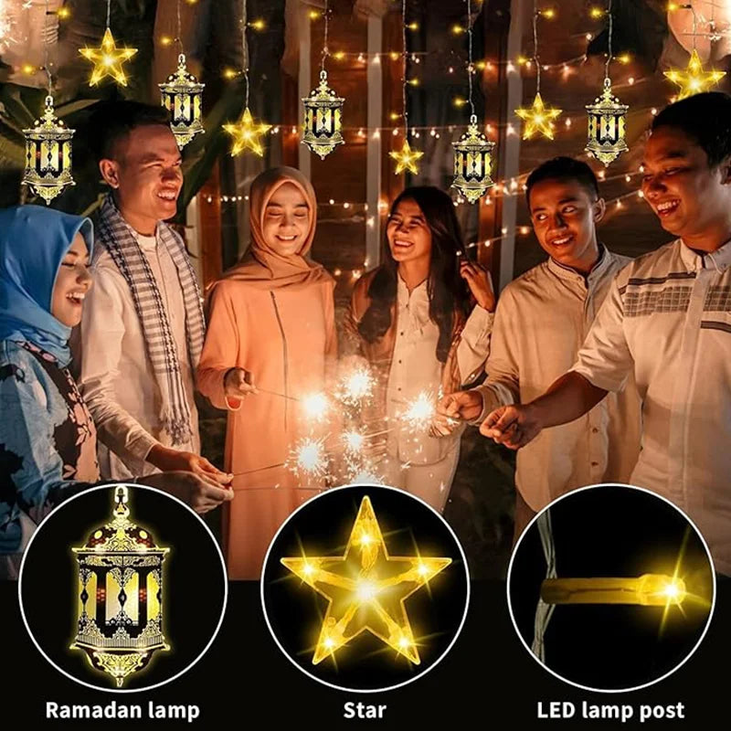 3M 10LED EU Plug Star Lamp Curtain, Ramadan Lamp for Bedroom, Home & Outdoor, Eid Party Decoration