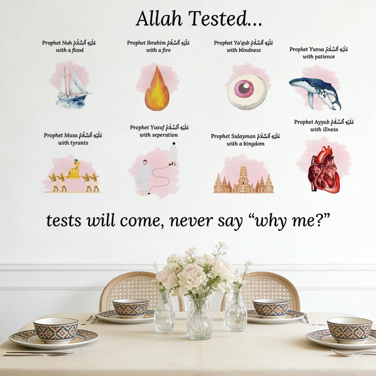 Islamic Allah Tested... Wall Sticker Muslim Decal Murals Use Eid Mubarak Gift study Hallway Living Room Interior Home Decor