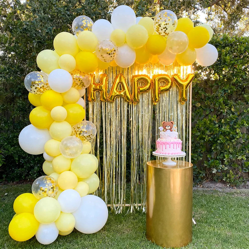 NEW Yellow Balloon Decoration Macaron Yellow Latex Balloons Gold Glitter Balloon Set Birthday Wedding Event Scene Decoration