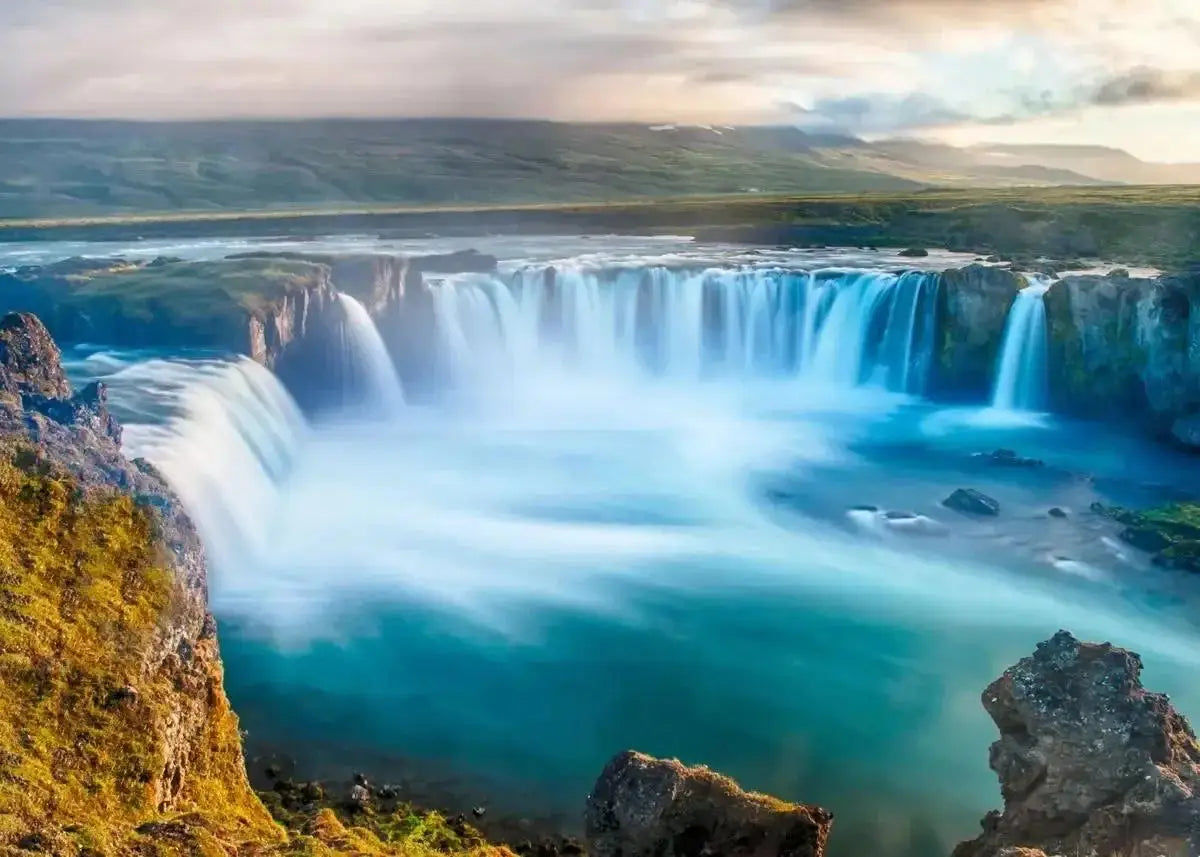 Serene Landscape Waterfall Canvas Painting with Green Tree Forest Wall Art Prints for Living Room Home Decor Unframed Poster fo