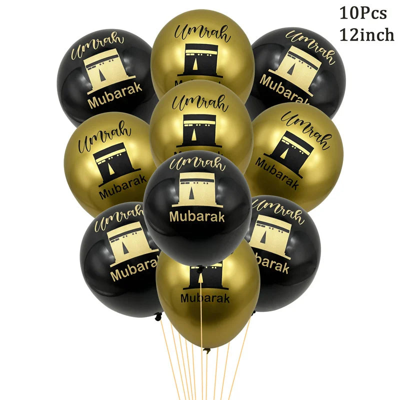 Black Gold Umrah Mubarak Latex Balloons Ramadan Kareem Decoration EID Mubarak Muslim Islamic Festival Party Home Ramadan Supplie