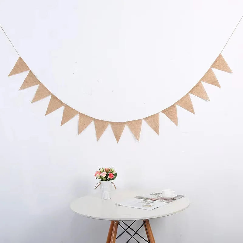 3M Burlap Triangle Banner Vintage Hessian Bunting Banners Flag for Holiday Birthday Wedding Graduation Decoration Party Supplies