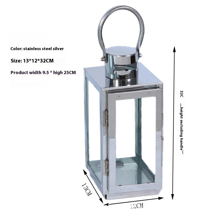 Stainless Steel Lantern Candlestick Eid Mubarak LED Wind Lamp Decor for Ramadan Kareem Aid Eid al-Fitr Home Wind Lantern Decor
