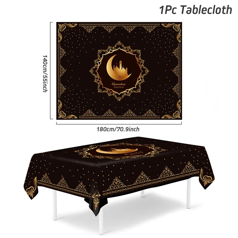 Eid Mubarak Tablecloths Ramadan Decoration for Home 2025 Islamic Muslim Party Decor Ramadan Tableware Supplies Eid Al Adha Gift