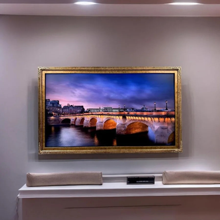 3243 50–55 Inch Handmade Wood Ornamental Frame with Marble Gold Finish, Designed Specifically for Samsung The Frame TV