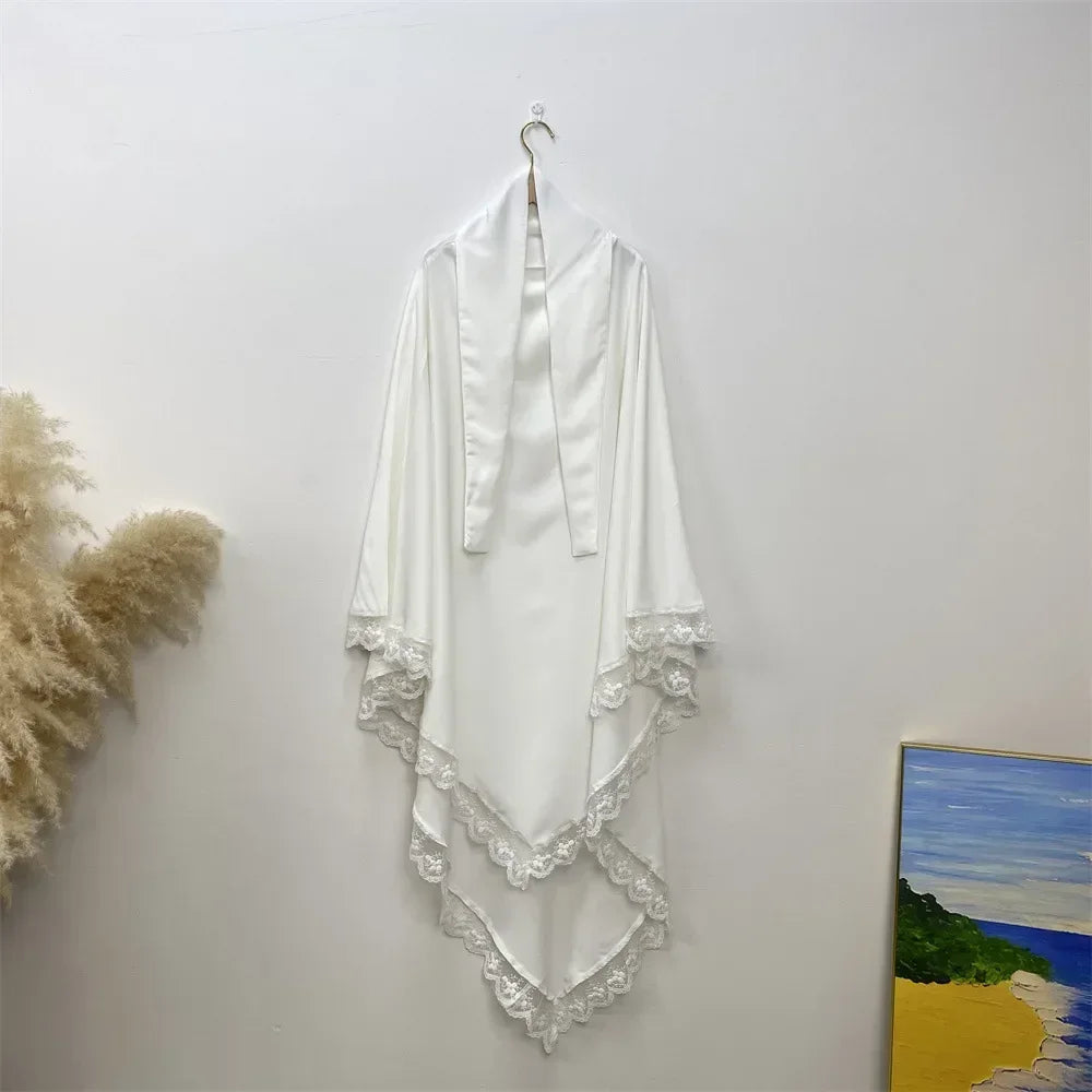 Eid Khimar Lace Long Khimar Hijab Scarf Muslim Modest Prayer Hijabs Islam Clothing Ramadan Djellaba Kebaya Jalabiya Headscarf