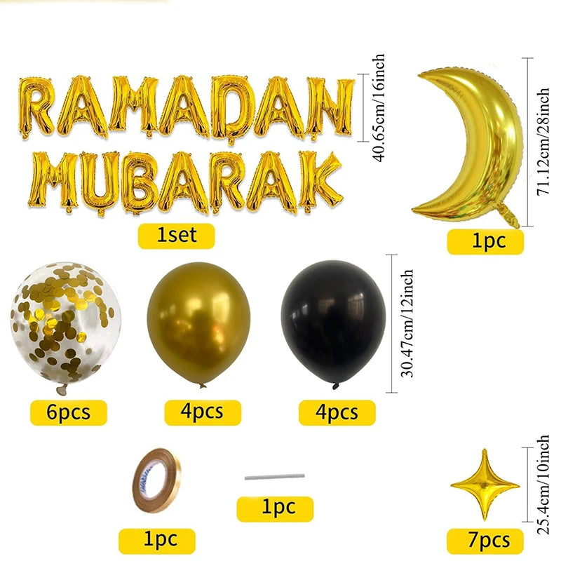 1Set Umrah Mubarak Balloon Set Banner Muslim Festival Home DIY Decor Eid Mubarak Ramadan Kareem Hajj Party Supplies