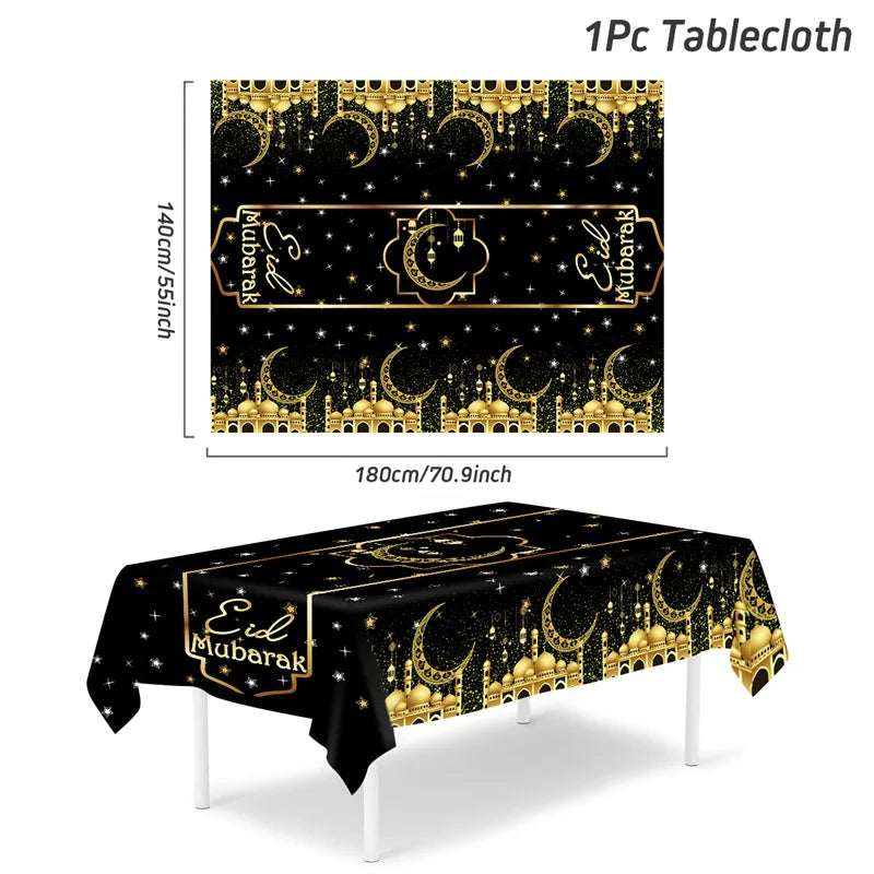 Eid Mubarak Tablecloths Ramadan Decoration for Home 2025 Islamic Muslim Party Decor Ramadan Tableware Supplies Eid Al Adha Gift