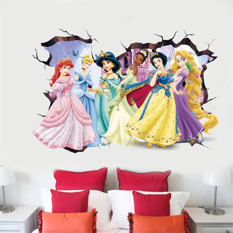 Cartoon Princess Wall Stickers Snow White Cinderella Aurora - PVC Decals for Girls Room Home Decor Mural Art Kids Wall Art