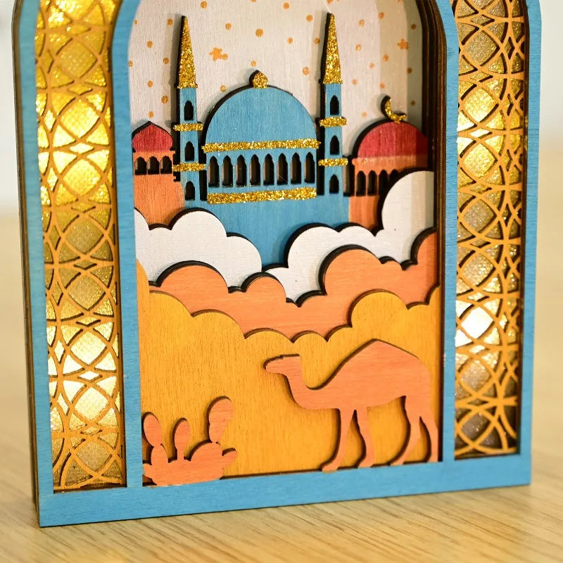 Elegant Muslim Wooden Lantern LED Pendant Light Ramadan Eid Decor Islamic Home Decoration Unique Gift Idea for Festival Party