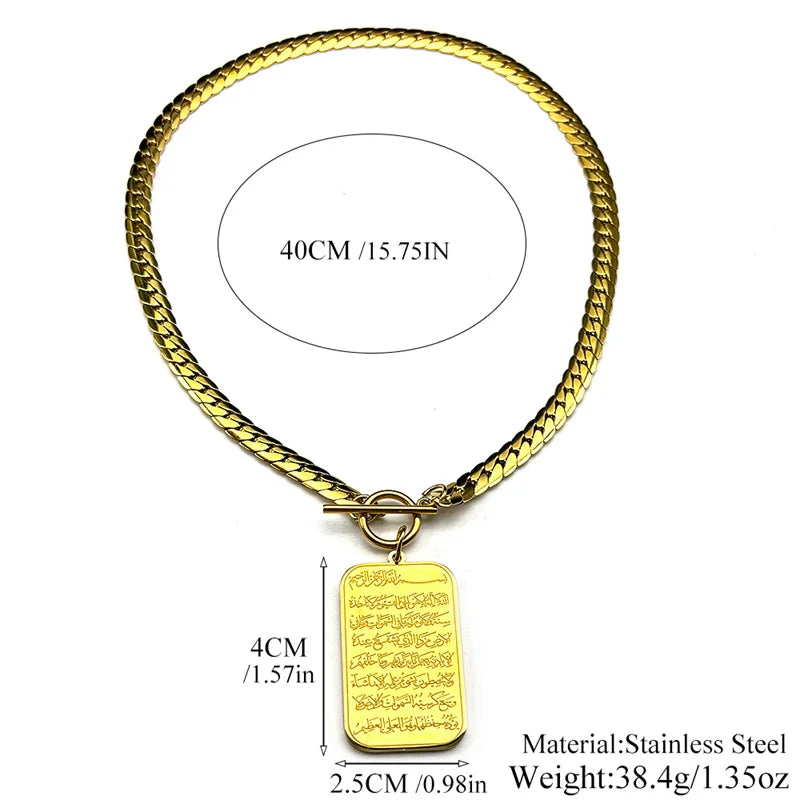 Islam Quran Muslim Pendant Necklace Stainless Steel Gold Color Geometric Arabic Medal Amulet Chain Jewelry Gift for Women Men