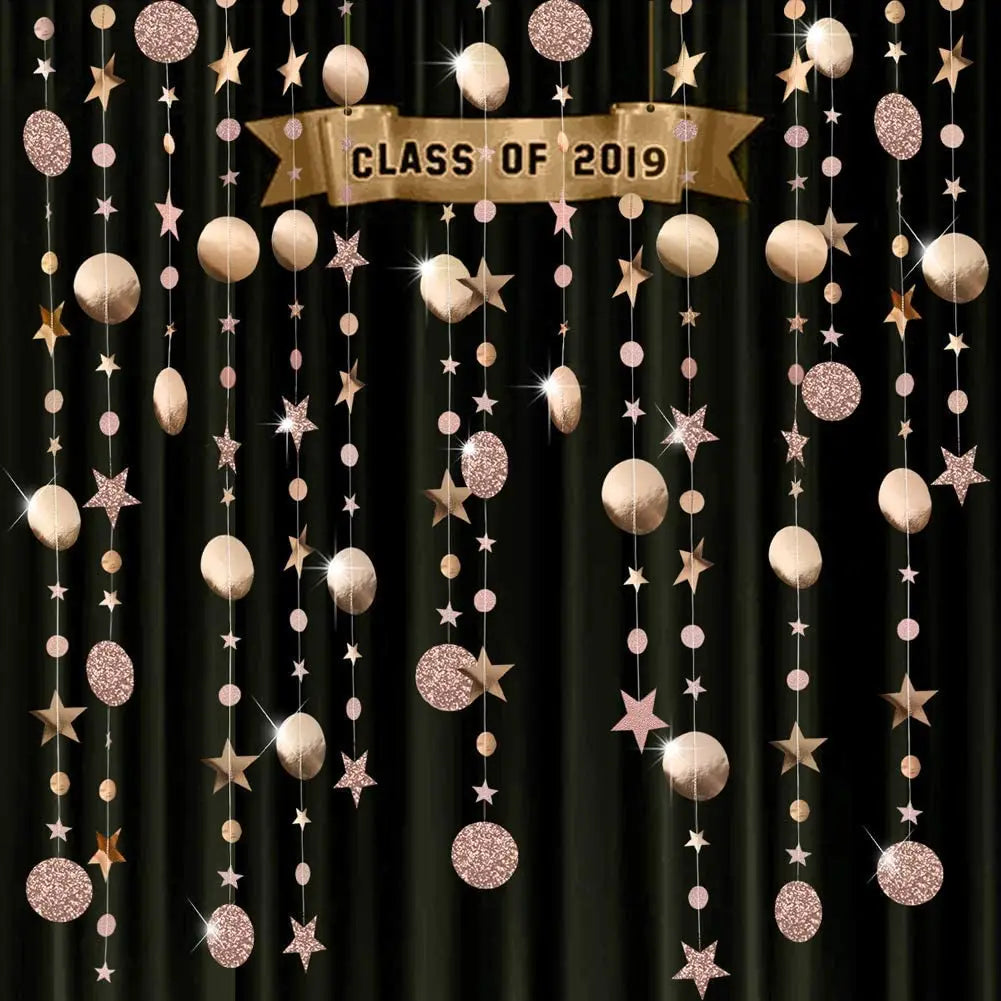 Champagne Gold Party Decorations Star Dots Garlands  Hanging Paper Heart Streamer Banner Wedding Valentine Day Party Flag Decor