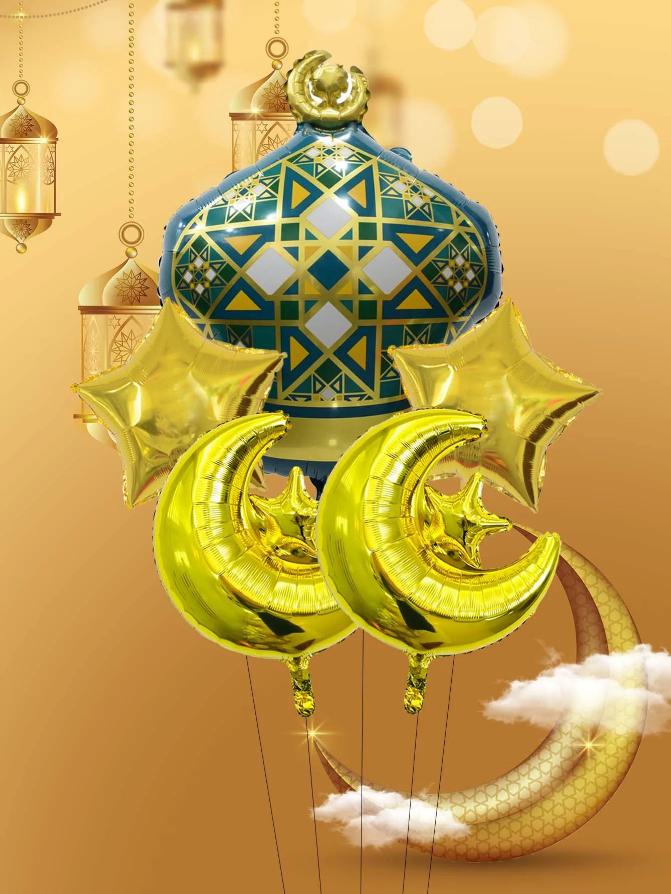 5pcs Ramadan Eid al-Fitr Fancy Lantern Balloons set Star Moon Balloon Ramadan Kareem Eid Mubarak Decorations Eid Al Adha Decor