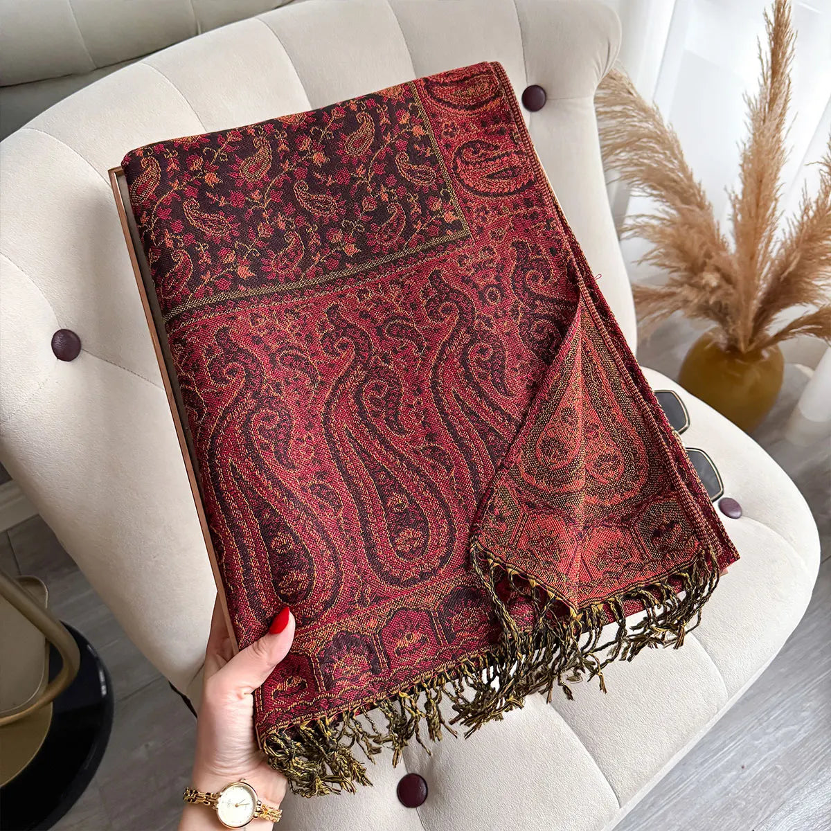 Large Size Pashmina Shawl Tassel Paisley Small flowers Element Scraf Casual Outdoor Wear Muslim Headscarf Elegant Wrap for Women