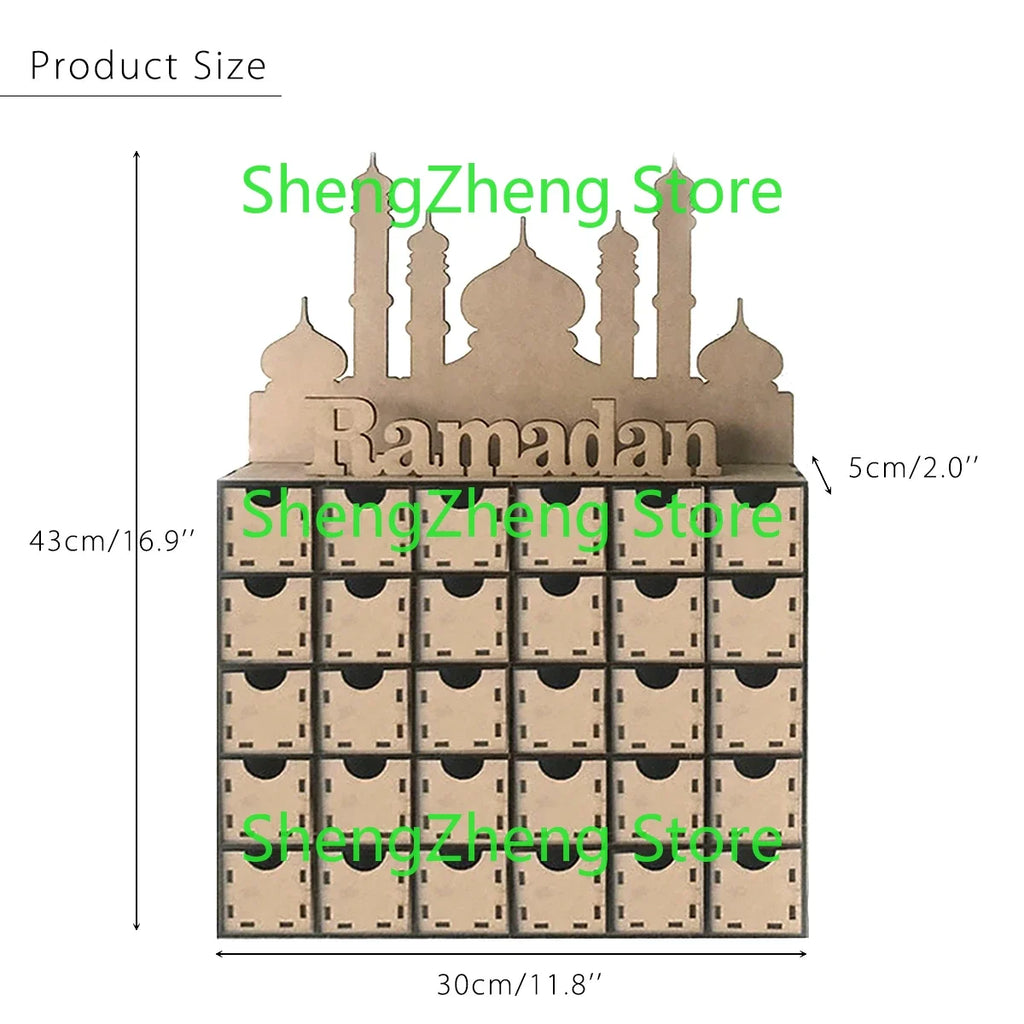 Ramadan Advent Calendar DIY House Drawer 30 Grids MDF Stand Rack Decorations