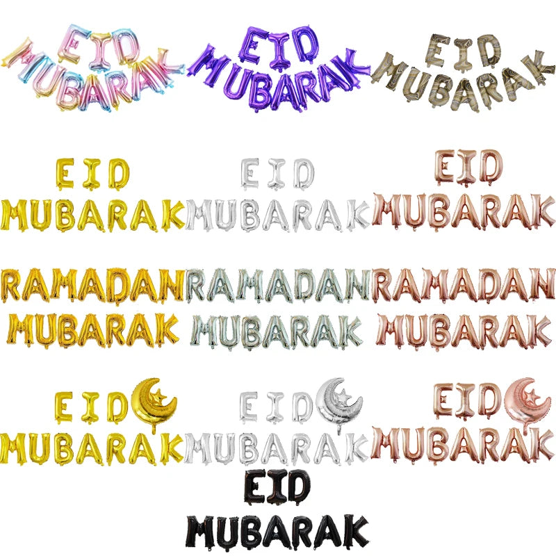 Eid Mubarak Balloons Ramadan Decoration 2024 Muslim Hajj Decor Ramadan Kareem Festival Banner Star Moon Foil Balloon