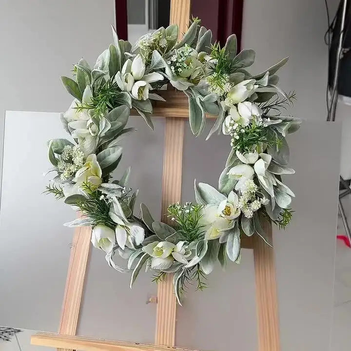 YeeNanee Vibrant Wild Flowers Spring Wreaths for Front Door Artificial Daisy Tulip Lambs Ear Summer Wreath Home Wall Decoration