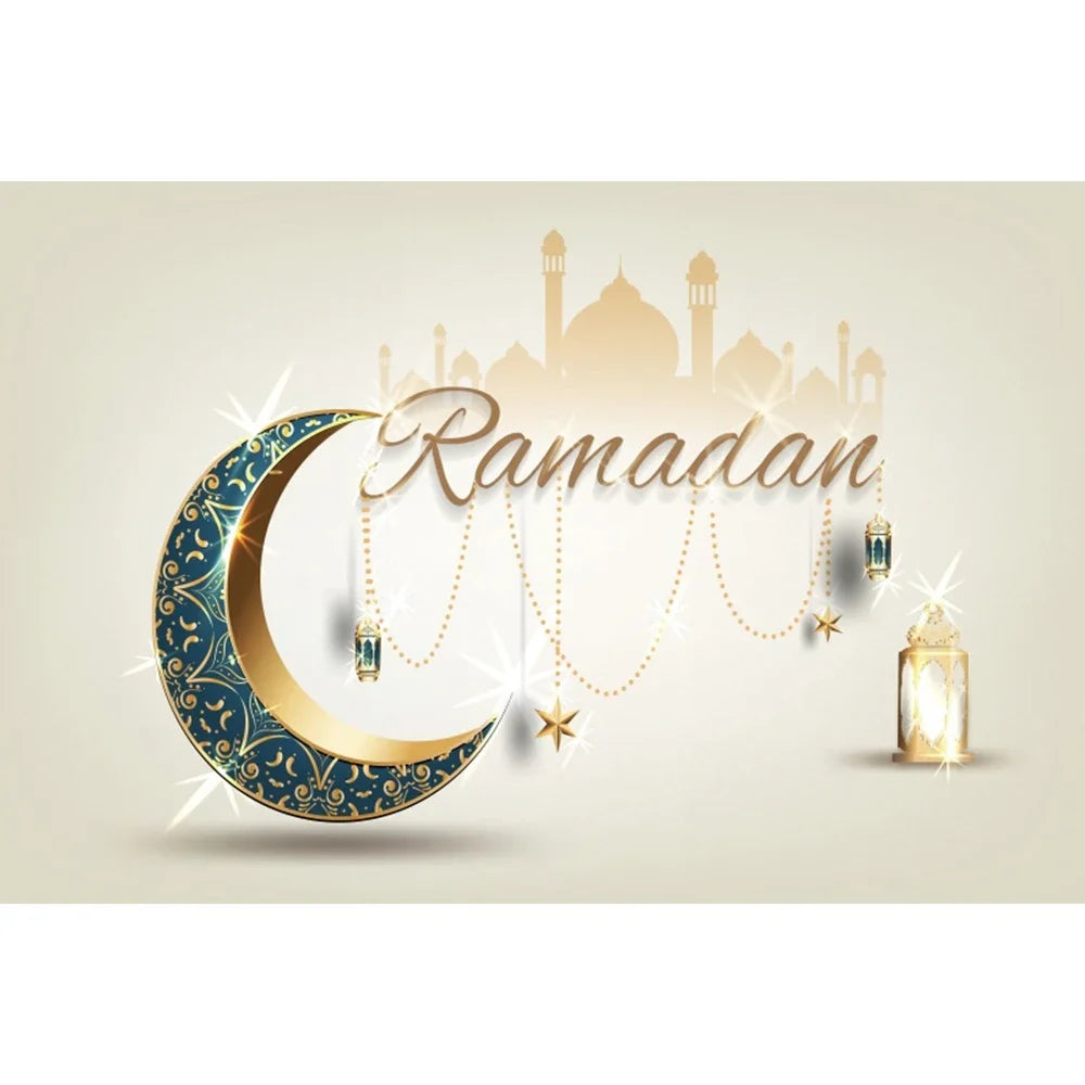 Eid Mubarak Backdrop Ramadan Kareem Islam Mosque Muslim Moon Lantern Eid Al-fitr Family Party Decor Banner Photo Background