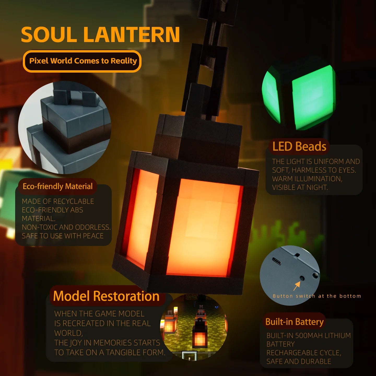 16 Colors Luminous Lantern Nightlight Game Pixel Style Atmosphere Light Rechargeable DIY Home Decor Ornament Festival Lantern