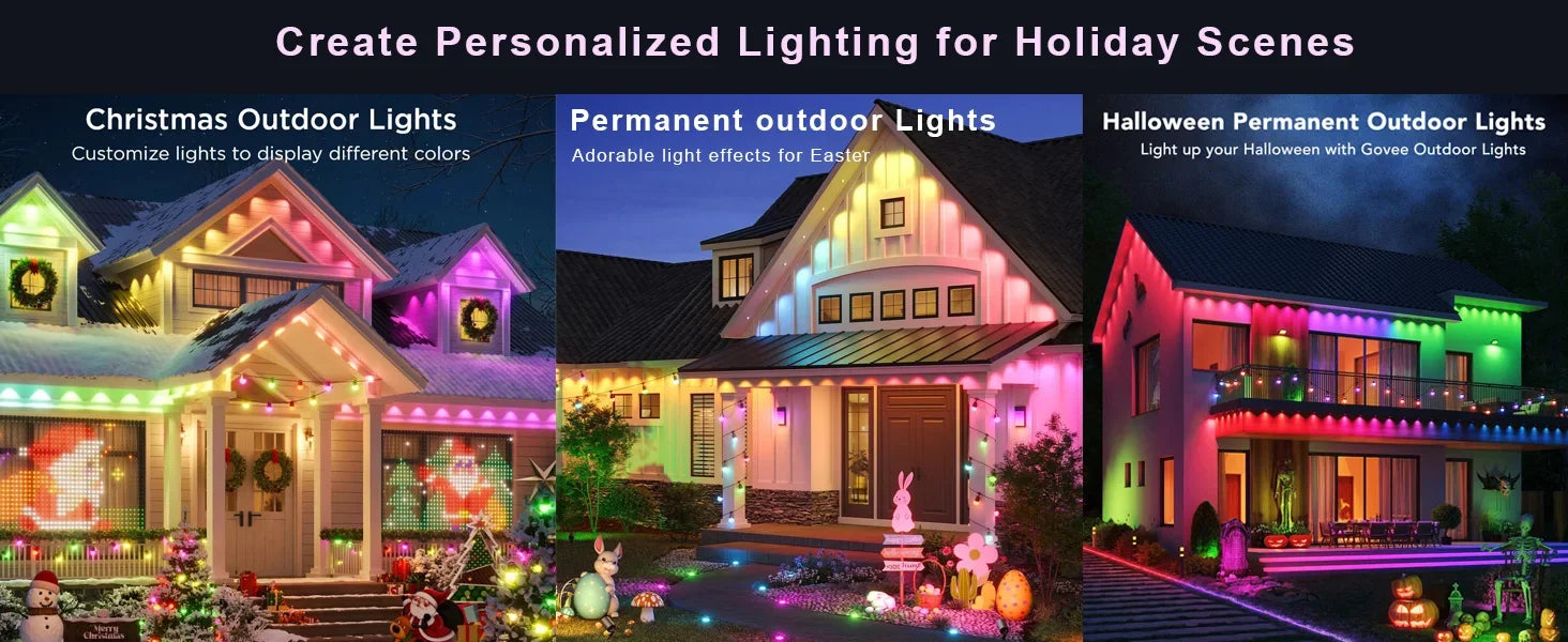 300FT Permanent Outdoor RGB Lights IP67 Waterproof Smart Eave Light DIY Scenes for House Roof Decor Christmas Holiday Daily