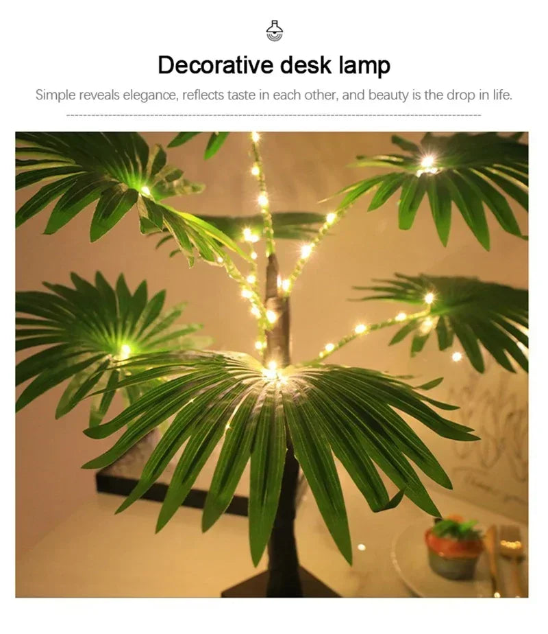 55CM Creative LED Table Lamp Palm Tree USB Artificial Plant Decor Desk Lights Home Bedroom Bedsides Night Lamp Decoration Lamp