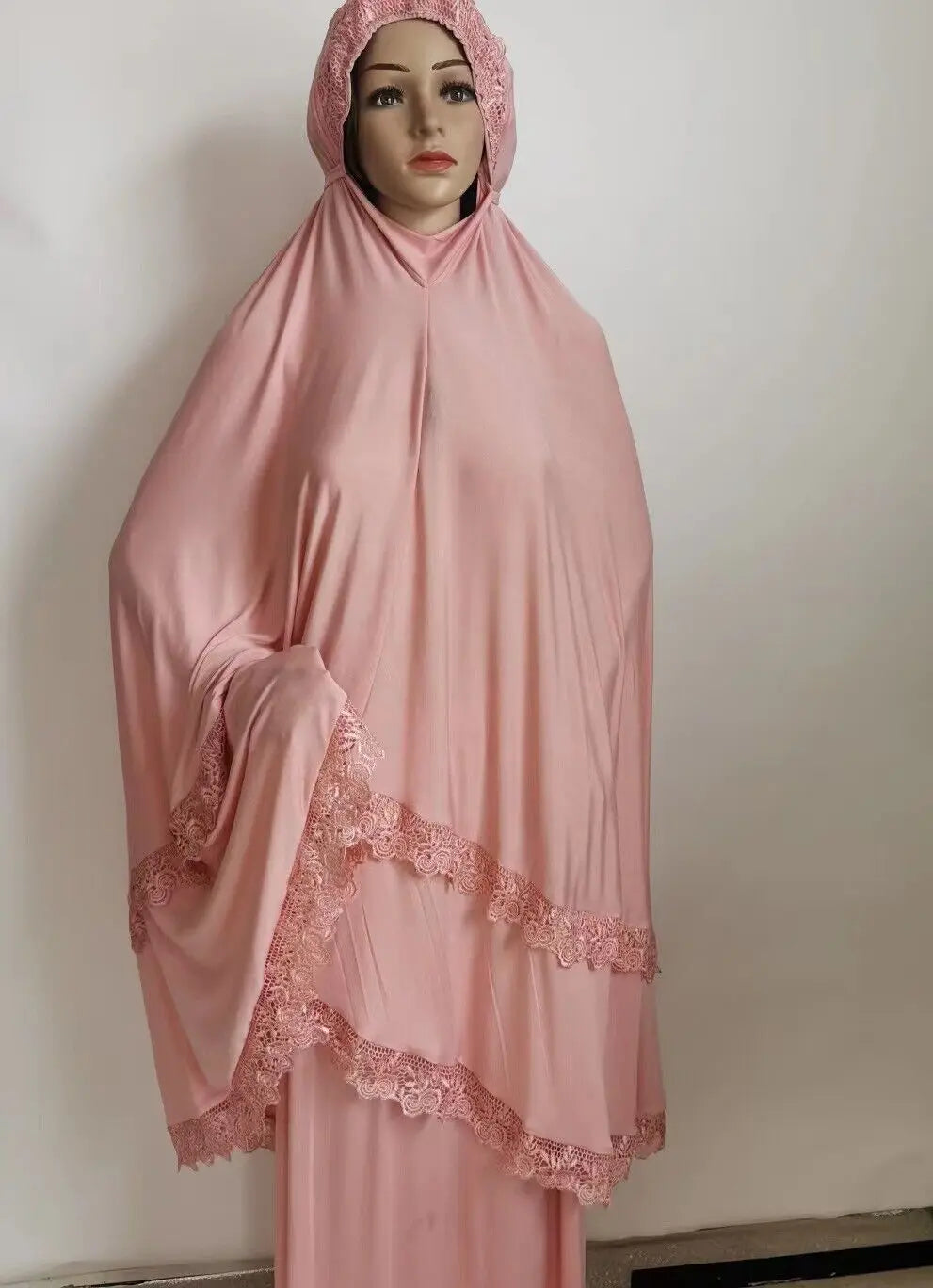 Arab National Style Ramadan Women 2PCS Lace Hijab & Abaya Set