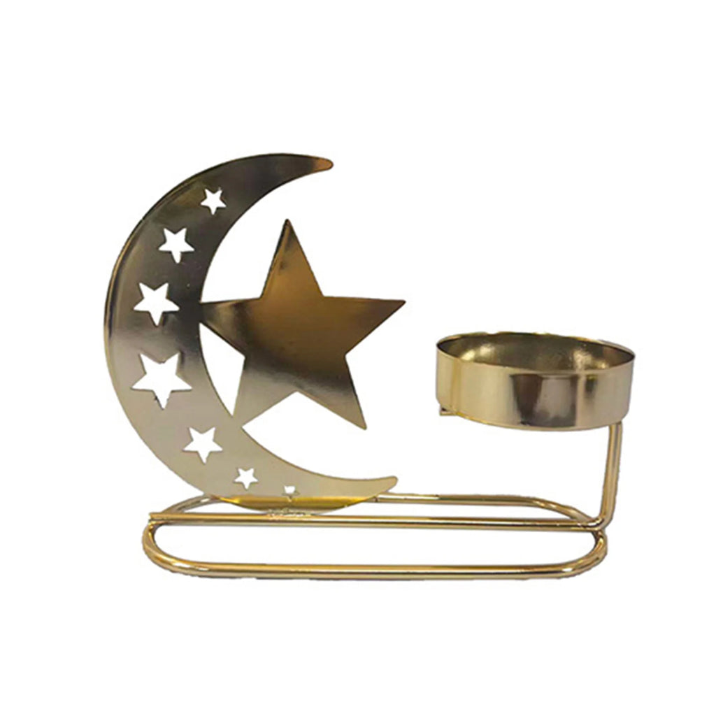 Elegant Ramadan Crescent Moon Candle Holders Set with Eid Mubarak Table Centerpiece for Home Decor and Festive Patio Display