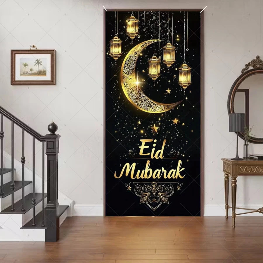 Ramadan Eid Door Cover Backdrop Supplies Moon Mosque Background Islamic Muslim Festival Theme Party Decoration Photography Props