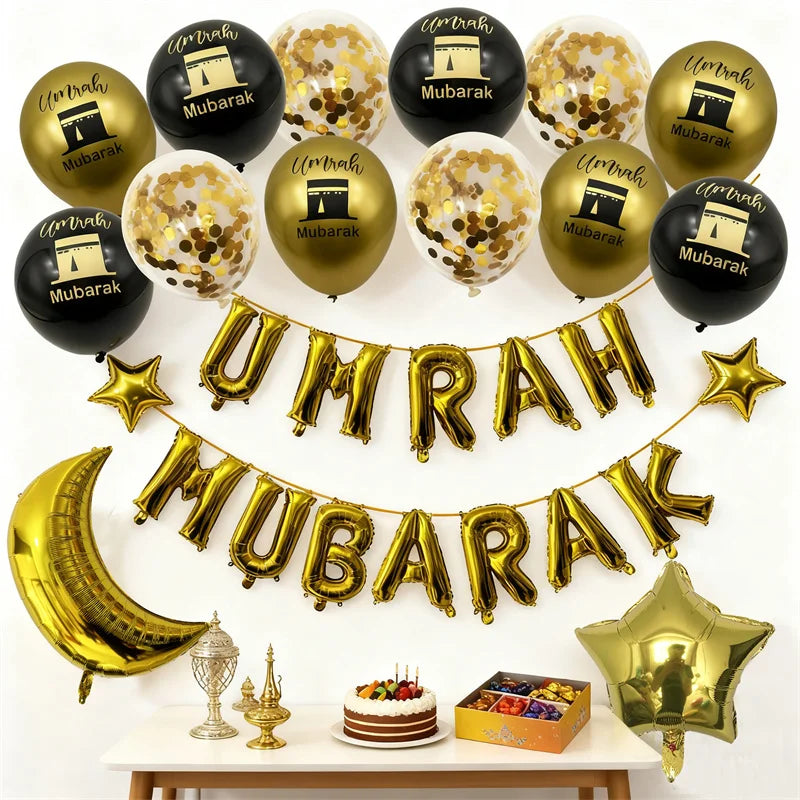 1Bag Umrah Mubarak Latex Foil Balloons Eid Mubarak Islamic Muslim Party Decor Ramadan Kareem Home 2026 Eid Al Fitr Party Supplie