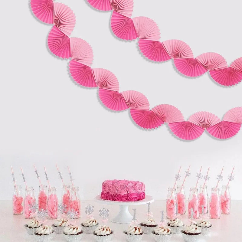 Blue Paper 3D Fans Flower Garland Hanging Flower Banner Wall Decoration for Wedding Birthday Baby Shower Party Streamer Decor