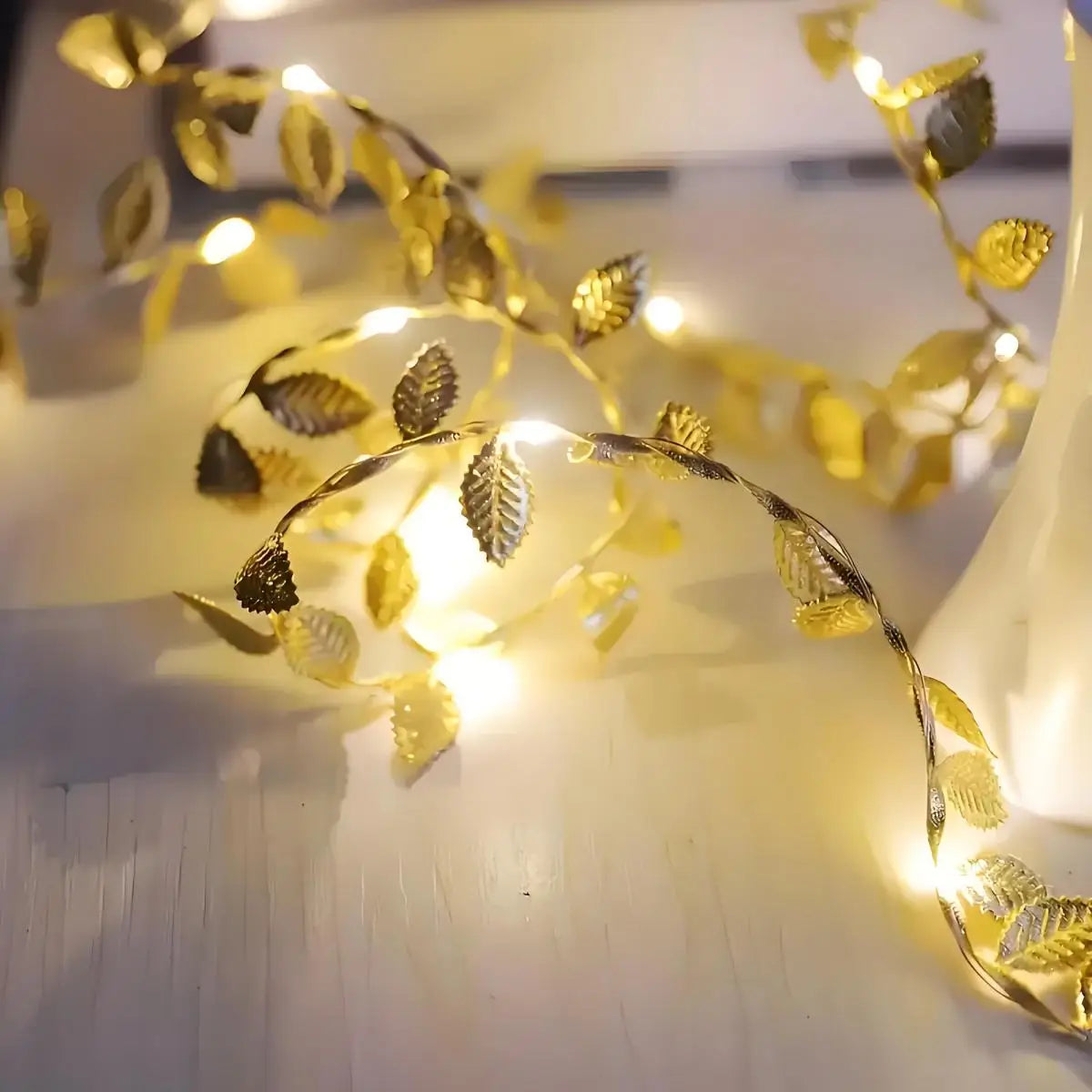 Led Romantic Golden Leaf Fairy Lantern-(20Led Always on Style) Elegant String Lights for Home Decoration, Table Layout, Wedding and Activities Suitable for Valentine's Day, Birthday Party, Weddings, Christmas, Thanksgiving, L