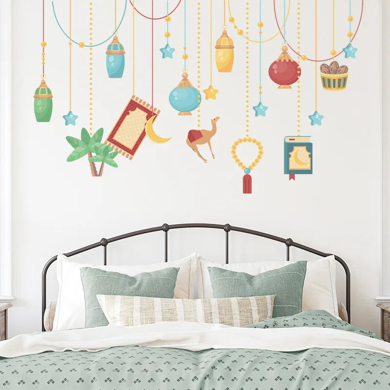 Ramadan Wall Decor Stickers Islamic Muslim Wall Decals Eid Mubarak Ramadan Lantern Moon Star Window Decor For Home Decorations
