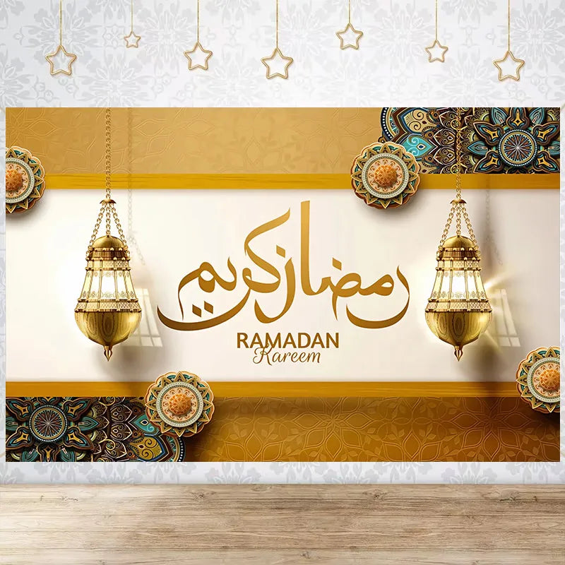 Happy EID Ramadan Festivals Mosque Moon Lantern Mubarak Poster Party Decoration Banner Photo Background Photography Prop Supply