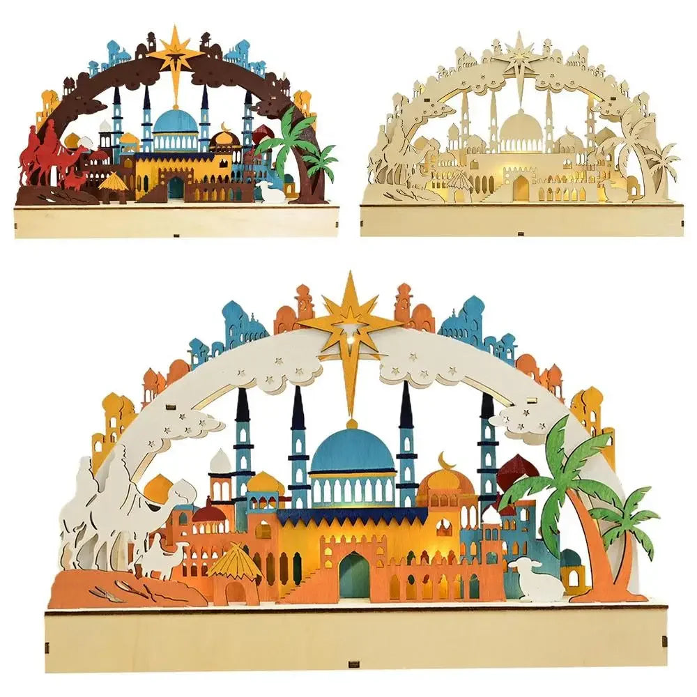 EID Mubarak Wooden LED Moon Light Ball Light Decorations Ramadan Decor Home Table Ramadan Kareem Islamic Muslim Lantern Desk