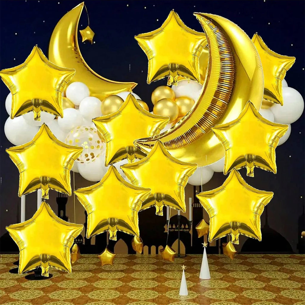 55/60pcs Gold Silver Rose Gold Moon Star Balloon Set Birthday Wedding Eid al Fitr Ramadan Party Decoration