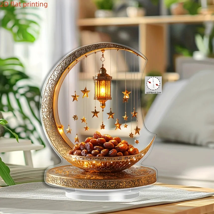 1Pcs 2D Elegant Acrylic Crescent Lantern and Star shaped Desktop Decoration for Eid al Fitr Celebration Home Decoration Ornament