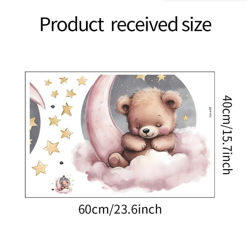 Self Adhesive Cartoon Star Good Night Little Bear On The Moon Wall Stickers For Children's Room Home Beautification Decoration