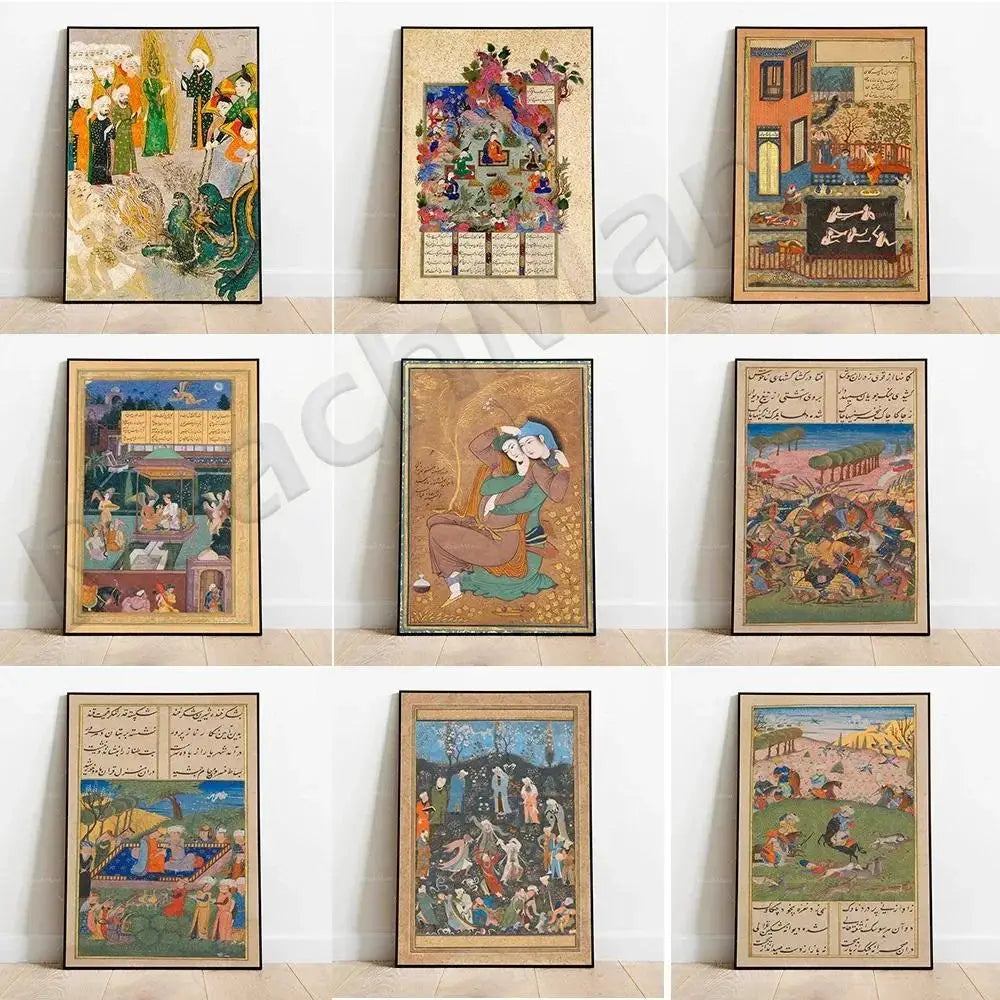 Lovers Reza Abbas Persian Art Print Archangel Gabriel Zaid Ibn Alm Sufi Poster by Amir Khusrau Elegant Wall Decor for Home