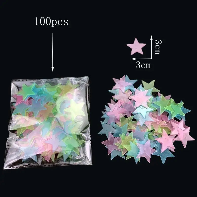 100/50/3pcs Glow In The Dark 3D Star Moon Wall Stickers Glow Sticker Christmas New Year Bedroom Ceilings Decor Glow Wall Sticker