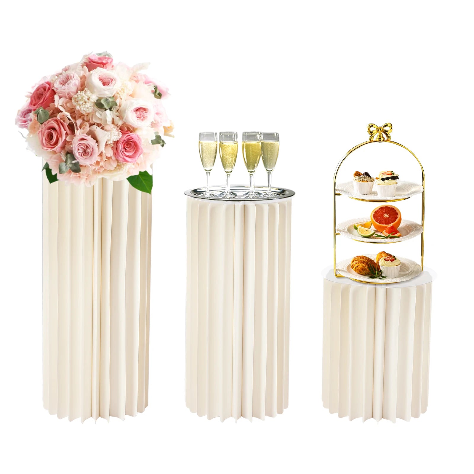 3Pcs Foldable Cardboard Flower Stands Wedding Centerpieces Cardboard Vases Round Pillars Pedestal Cake Stands for Wedding Party