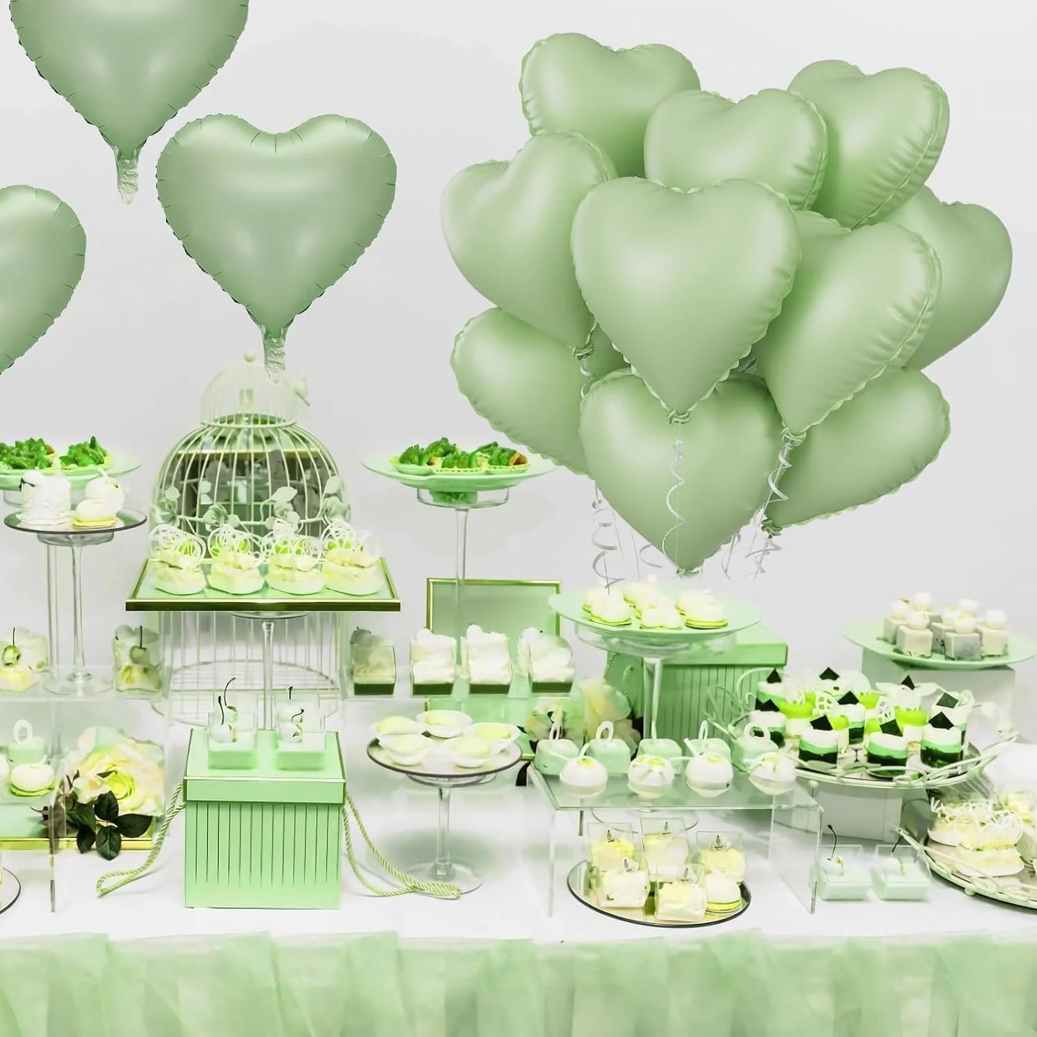 10pcs 18inch Heart Foil Balloons Pink Sage Green Heart Balloon for Birthday Party Valentines Day Wedding Anniversary Decorations