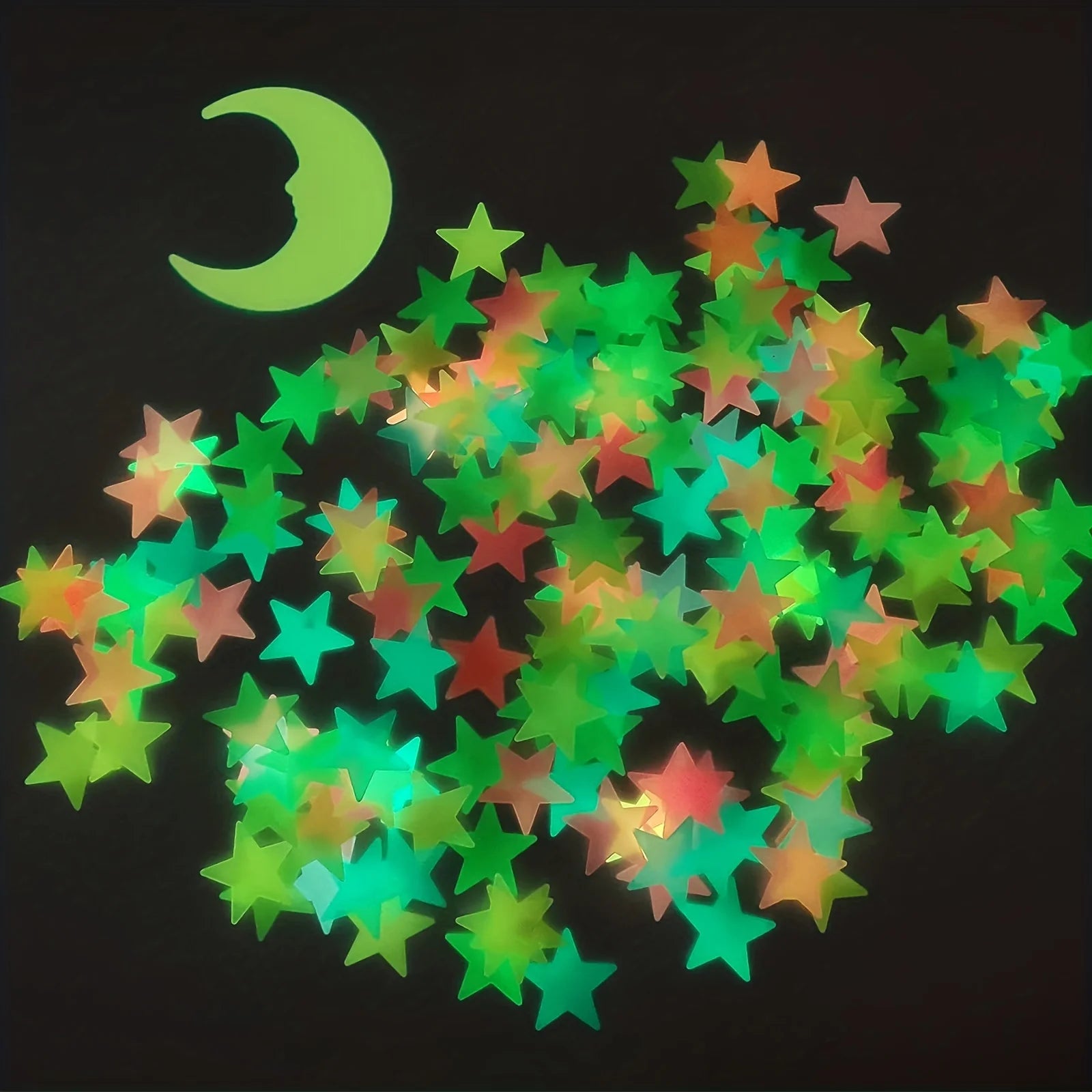 100Pcs Colorful Luminous Stars with 1pc Moon Wall Stickers for Bedroom 3D Luminous Stars Stickers Create Realistic Starry Sky