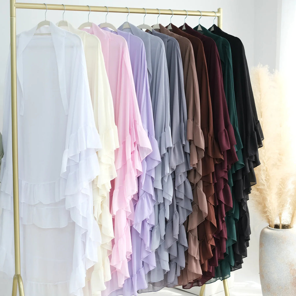 Ruffles Extra-long 2 Layers Chiffon Khimar, Sweet Muslim Women Hijab Scarf, Dubai Turk Islamic Clothing, Headscarf, Ramadan Eid