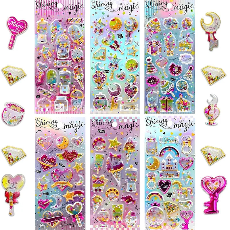1PC 3D Glitter Shining Stickers Self-Adhesive Bling Craft Shaking Puffy Foil Sticker for Decorative Scrapbooking Girls DIY Toy