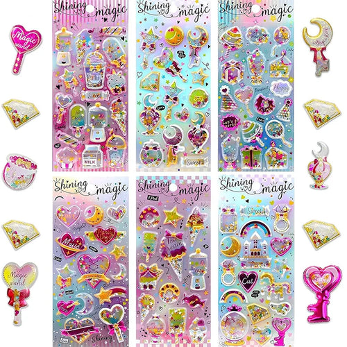1PC 3D Glitter Shining Stickers Self-Adhesive Bling Craft Shaking Puffy Foil Sticker for Decorative Scrapbooking Girls DIY Toy