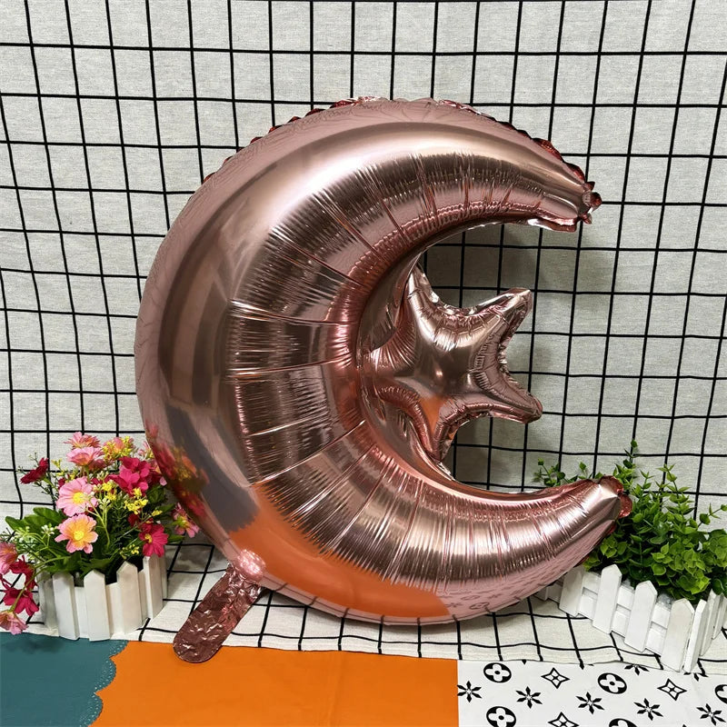 2Pcs 22inch Eid Mubarak Moon Star Foil Balloons Ramadan Kareem Decoration Umrah Mubarak Islamic Muslim Festival Party Supplies