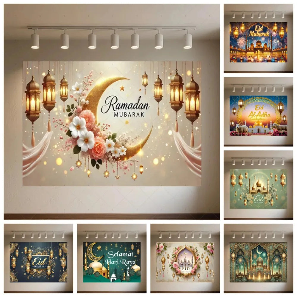 Background of The Moon Mosque Themed Party During Eid Fitr, Islamic Muslim Karim Ramadan Party Decoration Photography Background