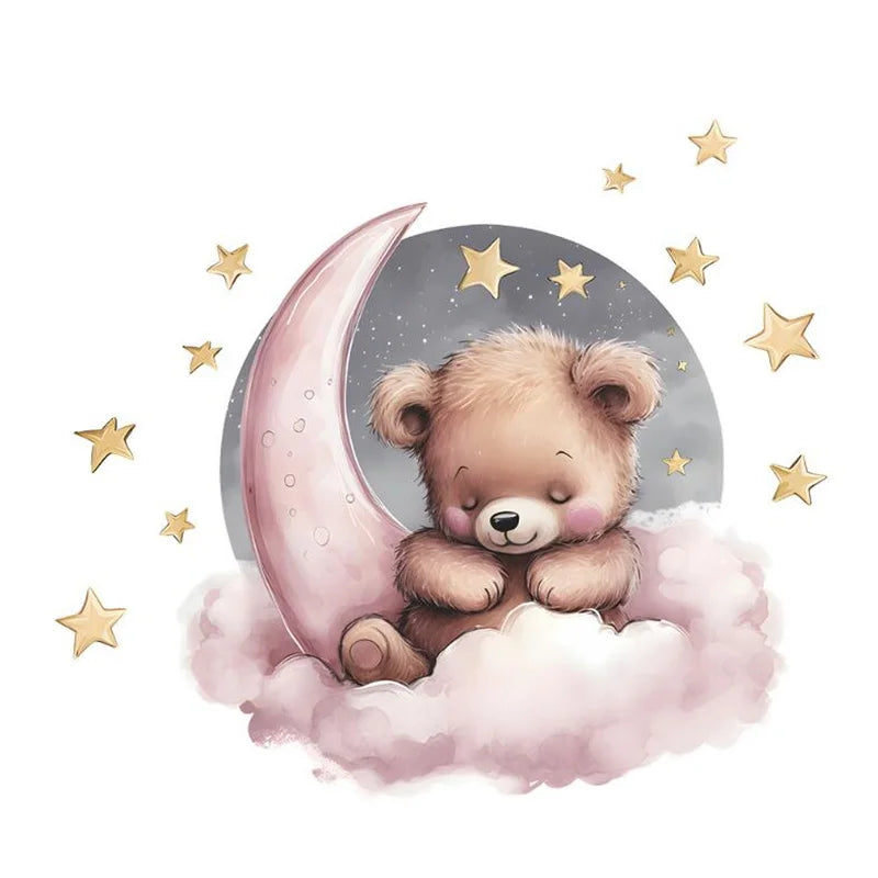 Self Adhesive Cartoon Star Good Night Little Bear On The Moon Wall Stickers For Children's Room Home Beautification Decoration