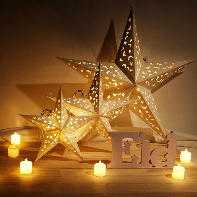 30-75cm Hollow Star Hanging Pendant Eid Mubarak Christmas Ramadan Decoration 2024 Islamic Muslim Party Decor Ramadan Kareem Gift