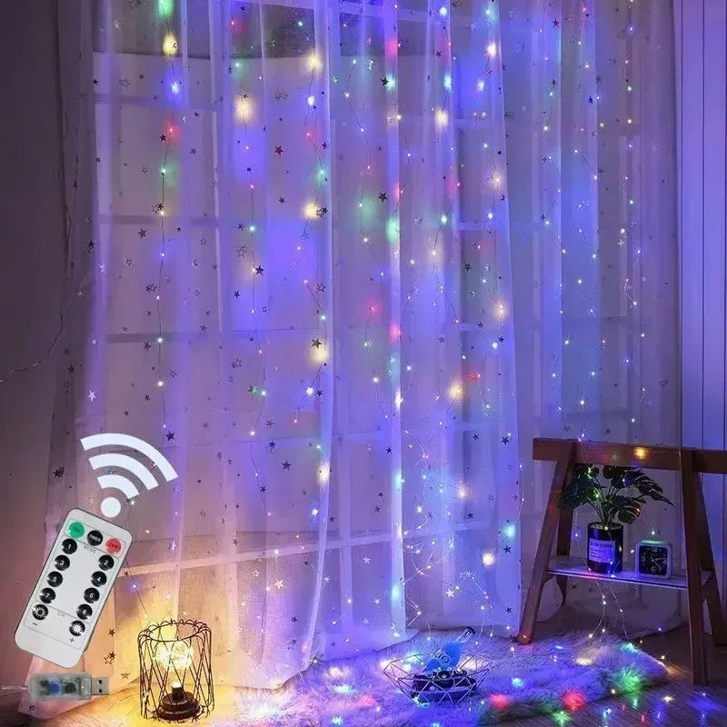 3/4/6M USB Curtain LED String Lights Fairy Lights EID Mubarak Bedroom Wedding Valentine's Day Ramadan Home Decoration 2026